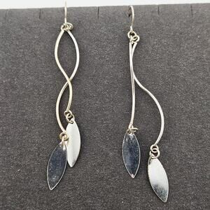 Silver Tone Elongated Metal Swirl Teardrop Charm Earrings Whimsical Dainty Glam